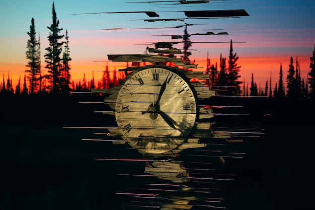 obraz zegara w środku lasu