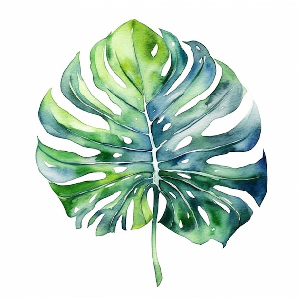 Obraz zielonego liścia z białym tłem generatywny ai