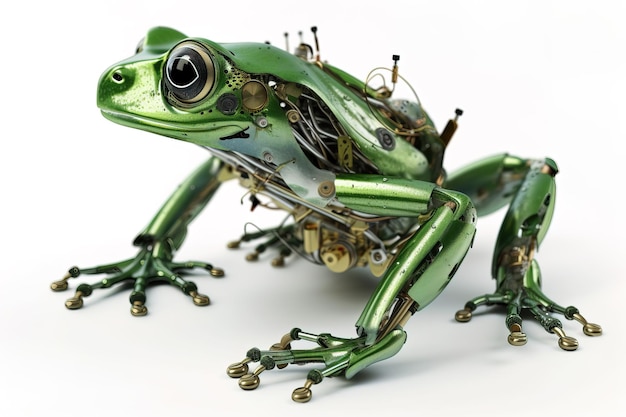 Obraz zielonej żaby zmodyfikowany do robota na białym tle Dzikie zwierzęta ilustracji generatywne AI
