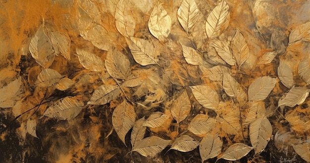 obraz złotego drzewa liściastego na czarnym tle generatywnej ai