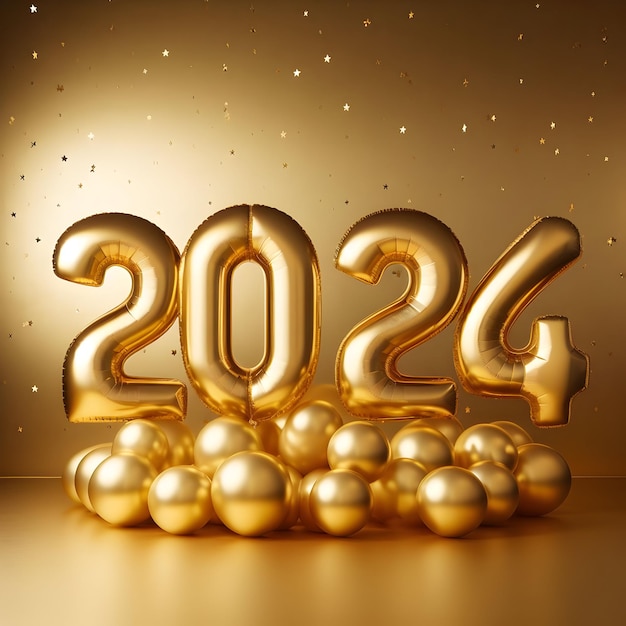 Obraz złotych liczb i balonów na nowy rok 2024