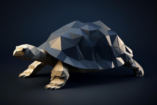 Obraz żółwia w stylu origami na ciemnym tle generatywnej sztucznej inteligencji
