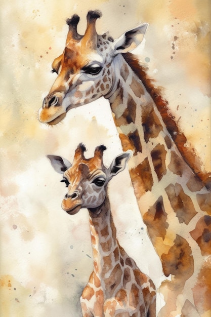 Obraz żyrafy i jej dziecka