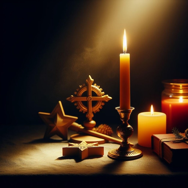 Obrazy dnia Św. Mikołaja Św. Mikołaja świecąca w ciemnym pokoju tradycyjne symbole Św. Mikołaja