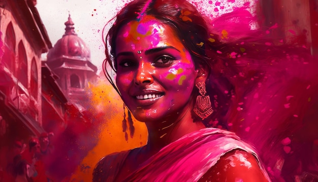 Obrazy Holi Indie Dziewczyna gra holi Generative AI