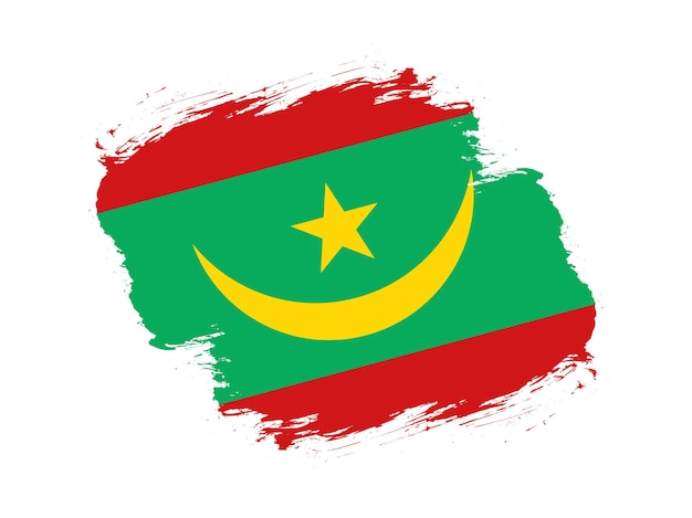 Obrys pędzla teksturowanej Flaga Mauretanii na białym tle