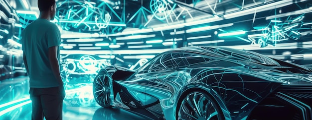 Obserwowanie futurystycznych samochodów na wystawie