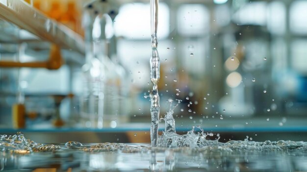 Obszar badań w laboratorium pokazujący próbkę pokrytą, która jest poddawana strumieniu wody bez