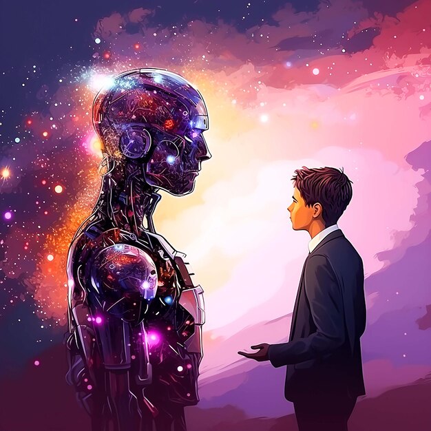 Obwód cyberspace zbliżenie z neonowymi światłami Młoda dorosła kobieta w futurystycznym generowane przez AI