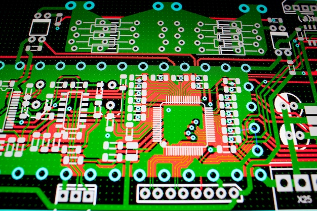 Obwód elektryczny PCB na ekranie komputera