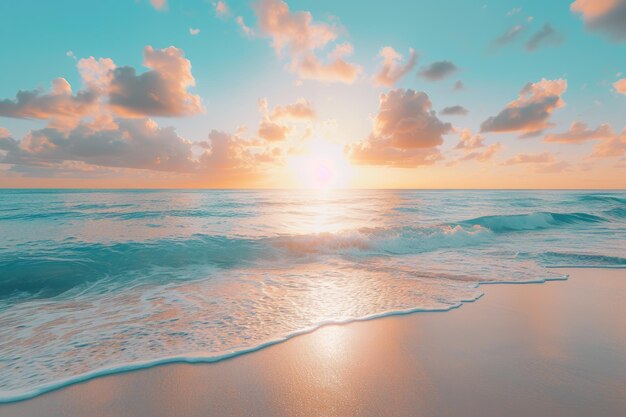 ocean i plaża ze wschodem słońca w tle w stylu uzależnienia od popu