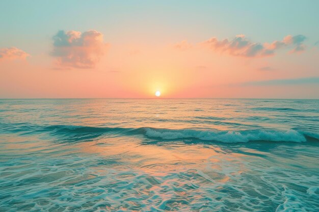 ocean i plaża ze wschodem słońca w tle w stylu uzależnienia od popu