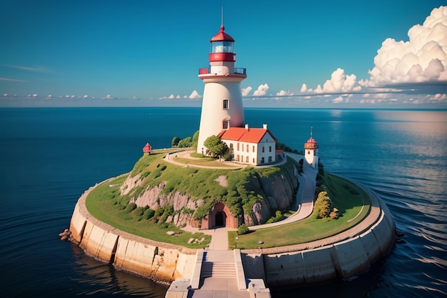 Ocean Lighthouse Building Deep Sea Rescue Guidance Signal Light Coastal House Tapeta Tło