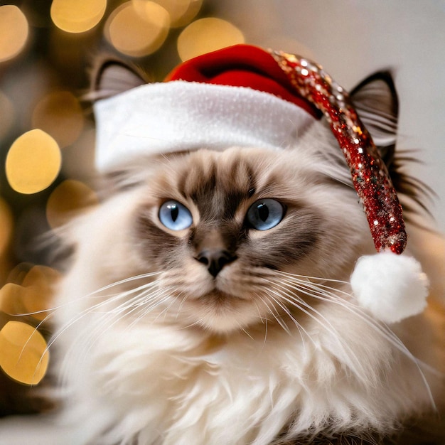 Ocicat Opulence Kot w kapeluszu Świętego Mikołaja przyjmuje Nowy Rok z plamistą elegancją