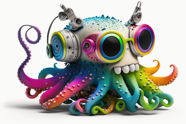 Octopus Full Shot Punk Kolorowe Chromies Generatywne AI