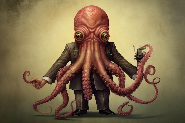 Octopus mafia picciotto boss różowy gangster w neonowym pasku ilustracyjnym generatywnym ai