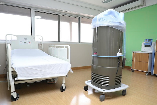 Oczyszczacz powietrza w szpitalu zapewniający czyste i świeże powietrze dla pacjentów stworzony z generatywną sztuczną inteligencją
