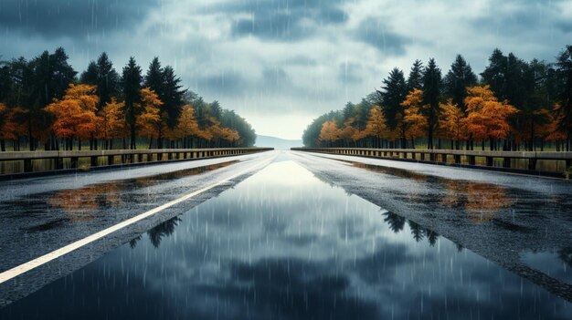 Zdjęcie odbicia na deszczowej drodze tło