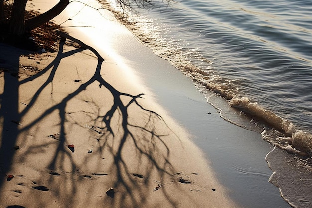 odbicie drzewa na plaży
