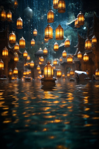 Odbicie latarni Ramadanu w wodzie.