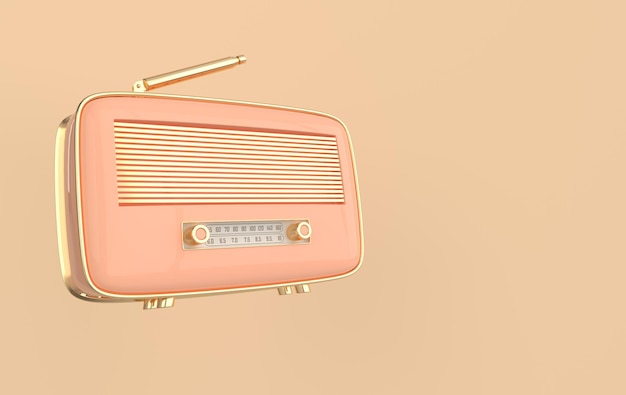Odbiornik radiowy w stylu vintage odizolowany na beżowym tle Pastelowe kolory i złote detale