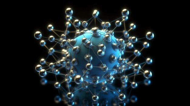 Zdjęcie odblaskowa struktura atomowa na czarnym tle