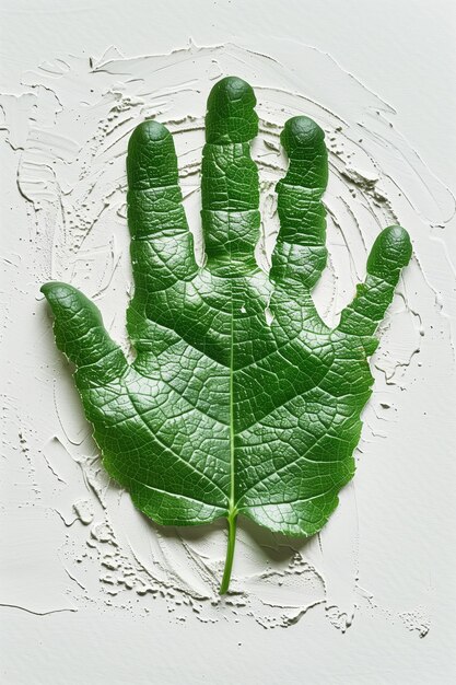 Zdjęcie odcisk dłoni z teksturą planety ziemia koncepcja liścia symbol ochrony środowiska przyrody problem ludzki i ekologiczny ai generowany
