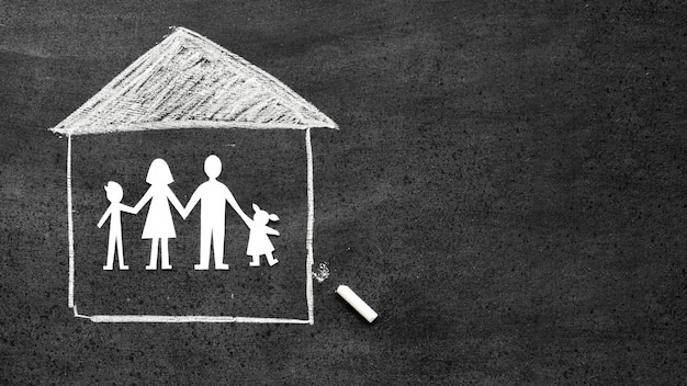 Odgórnego widoku rodzinny pojęcie na blackboard