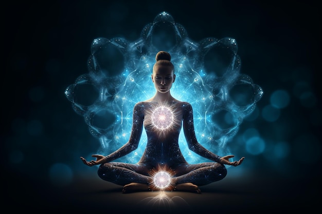 odizolowana ilustracja jogi pozycji lotosu ikona w kształcie niebieskiego połączenia nerwowego