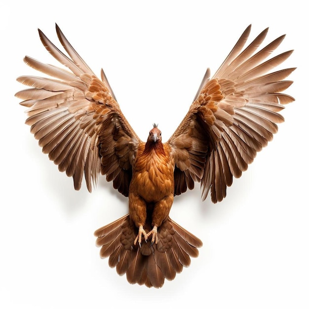 Zdjęcie odizolowany obraz brązowego kurczaka z otwartymi skrzydłami