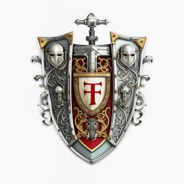 Odizolowany średniowieczny hercowski herb na białym tle Stare symbole zbroi i broni