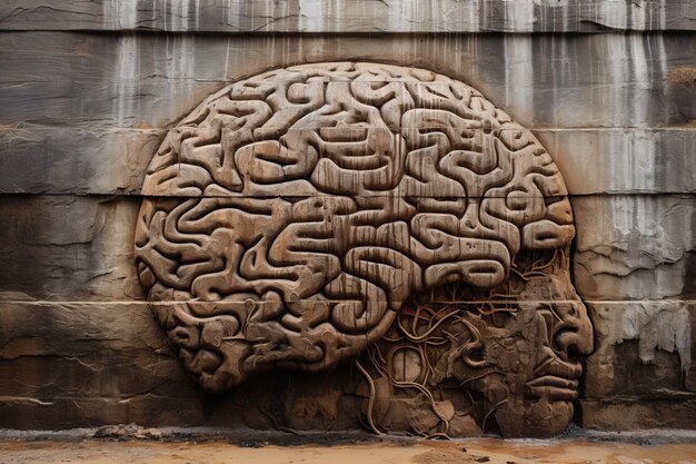 Zdjęcie odkrycie tajemniczego napisu na mózgu, śledzenie jego pochodzenia na szorstkiej ścianie