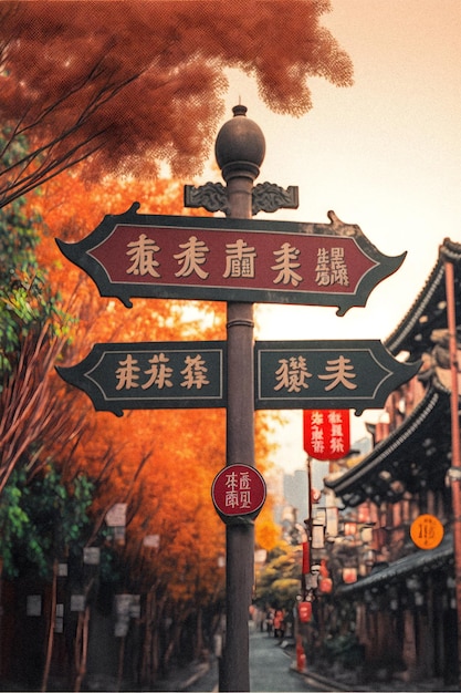 Odkryty znak nazwy ulicy w chińskich miastach ilustracja ziarnista tekstura