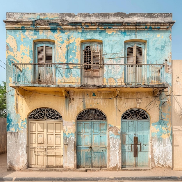 Odkrywanie francuskiej architektury kolonialnej w Saint Louis Sen Niebieski i żółty budynek z balkonem
