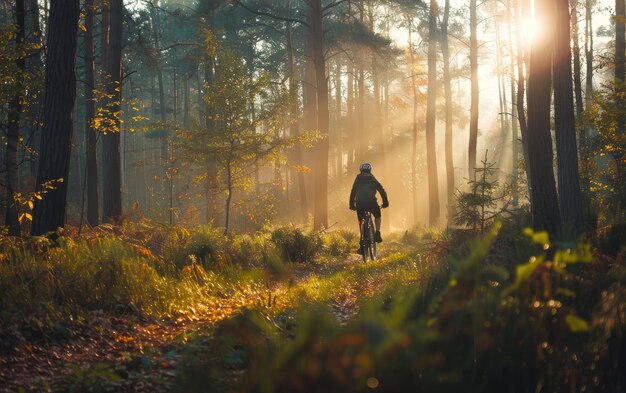 Odkrywanie lasu na rowerze Podróż przez las Przygoda człowieka w lesie