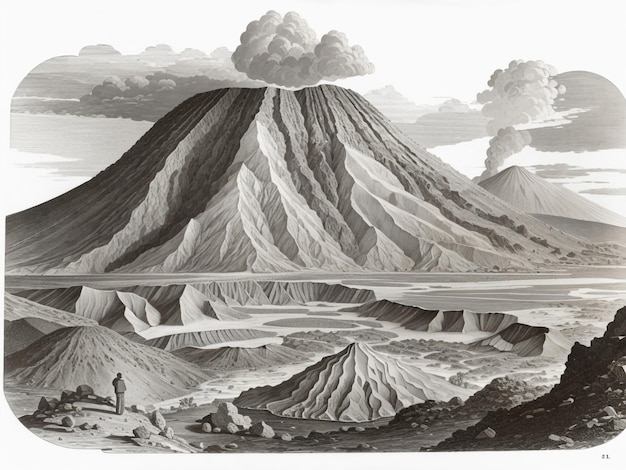 Zdjęcie odkrywanie przeszłości ziemi starożytne ilustracje geologii i skamieniałości w krajobrazie wulkanicznym