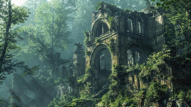 Odkrywanie starożytnych ruin w lesie