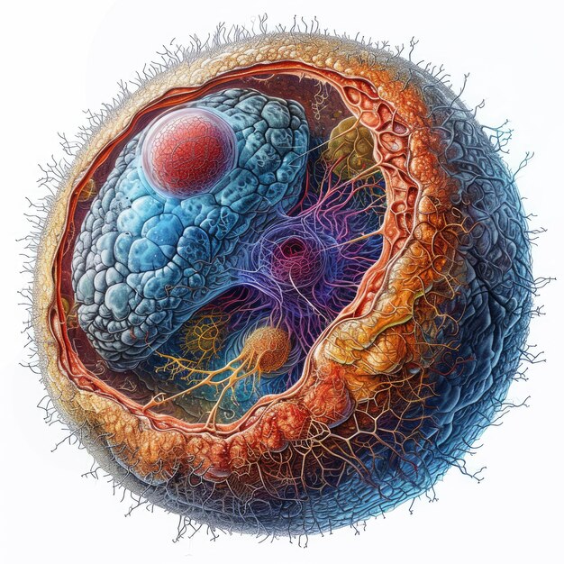 Zdjęcie odkrywanie zawiłości struktury komórki ludzkiej podróż do mikroskopijnej sfery membran organelli i materiału genetycznego rozszyfrowanie skomplikowanego planu życia