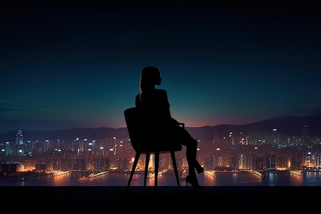 Odnosząca sukcesy bizneswoman z widokiem na miasto w nocy Generatywna sztuczna inteligencja