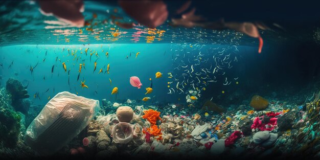 Odpady z tworzyw sztucznych i śmieci pod wodą w oceanie Zanieczyszczenie oceanu