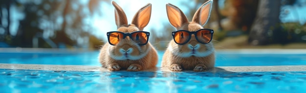 Odpoczywające urocze króliki z okularami przeciwsłonecznymi ekstremalne zbliżenie Generatywna sztuczna inteligencja