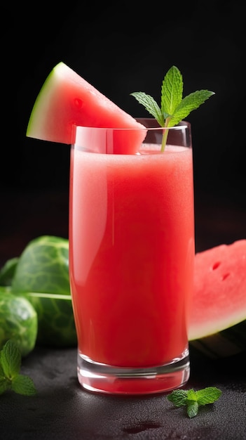 Odświeżająca letnia szklanka soku z arbuza i ogórka przyozdobiona miętą