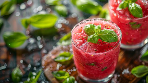 Zdjęcie odświeżająca szklanka arbuza i bazylii agua fresca
