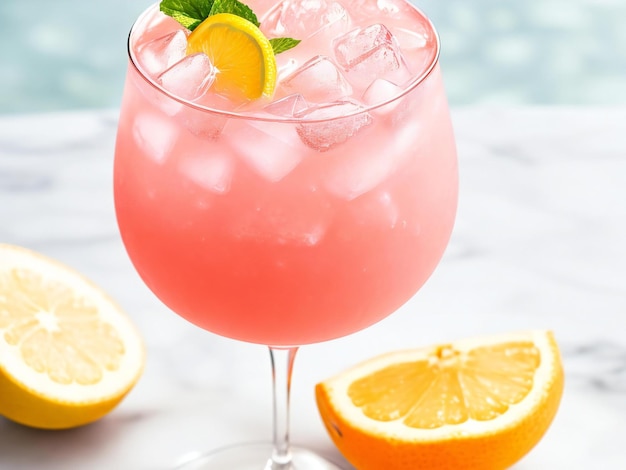 Odświeżający koktajl cytrusowy w różowej szklance z grejpfrutami