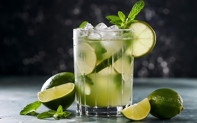 Odświeżający koktajl mojito z cytryną i świeżymi kawałkami owoców