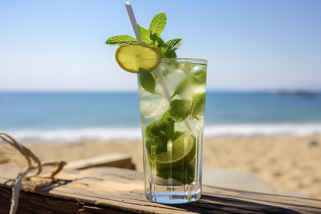 Odświeżający letni koktajl Mojito na plaży