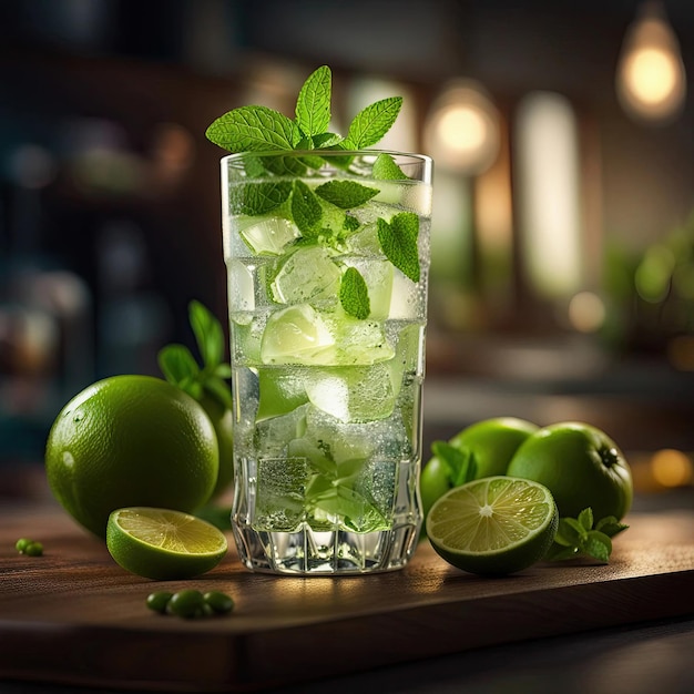 Odświeżający mojito Koktajl z miętą i wapnem w szklanej generatywnej ai