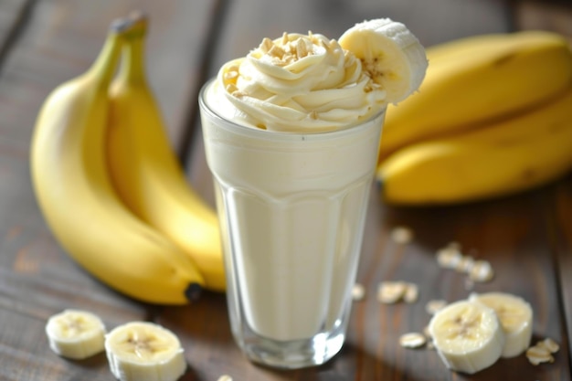 Odświeżający smoothie z bananów na drewnianym stole