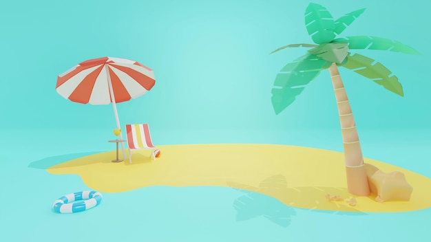 Zdjęcie odświeżający szablon 3d summer sale z uroczymi obiektami plażowymi i ilustracja koncepcja wakacji na wyspie