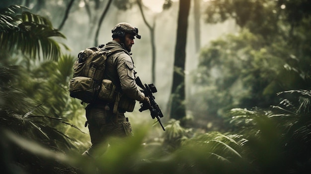 Odważna misja żołnierza w ciemnej dżungli